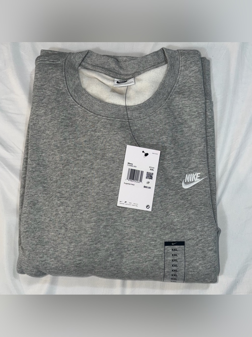 Nike Sportswear Club Fleece Gray Crewneck Sweatshirt Men’s XXL NWT